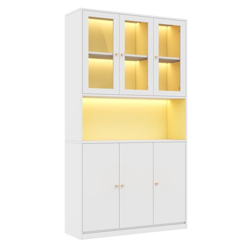Vitrine Bibliothèque En Verre LED Et 6 Portes, Blanc 100x35x200 Cm
