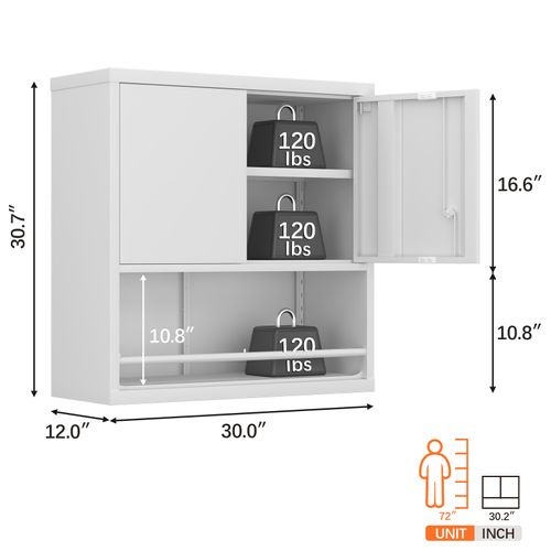 Armoire Verrouillable Murale De Rangement En Métal Blanc Avec Étagère Réglable