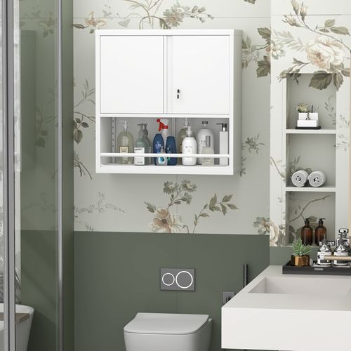 Armoire Verrouillable Murale De Rangement En Métal Blanc Avec Étagère Réglable