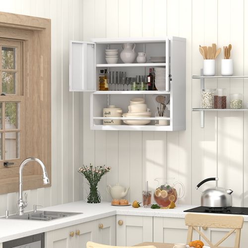 Armoire Verrouillable Murale De Rangement En Métal Blanc Avec Étagère Réglable
