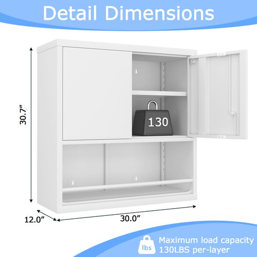 Armoire Verrouillable Murale De Rangement En Métal Blanc Avec Étagère Réglable