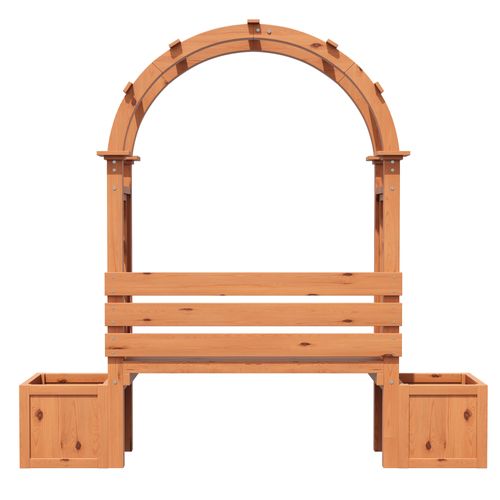 Banc Pergola De Jardin 160x30.5x160 Cm Bois Naturel Avec 2 Jardinières Et Treillis Arqué