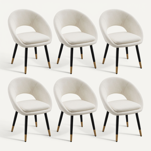 Lot De 6 Chaises De Salle à Manger En Velours Beige, Pieds Métal Noir Et Or