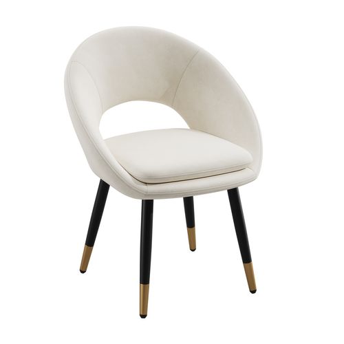 Lot De 6 Chaises De Salle à Manger En Velours Beige, Pieds Métal Noir Et Or