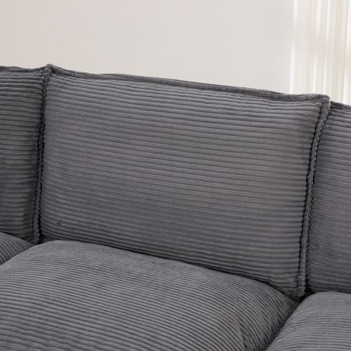 Canapé D'angle Modulable 3 Places Avec Pouf De Rangement, USB Et Poches Latérales, Tissu Gris Foncé