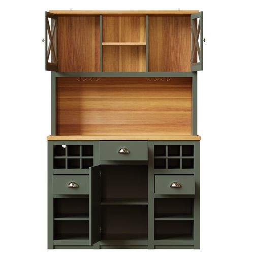 Buffet De Cuisine Haut 120x45x188 Cm Vert Avec LED, Prises Ac, USB Et Range-bouteilles