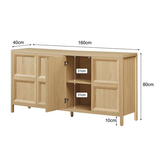 Buffet 160x40x80 Cm Chêne Clair Avec 4 Portes, Style Moderne