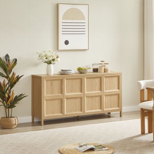 Buffet 160x40x80 Cm Chêne Clair Avec 4 Portes, Style Moderne
