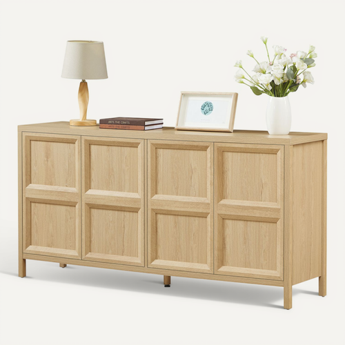 Buffet 160x40x80 Cm Chêne Clair Avec 4 Portes, Style Moderne