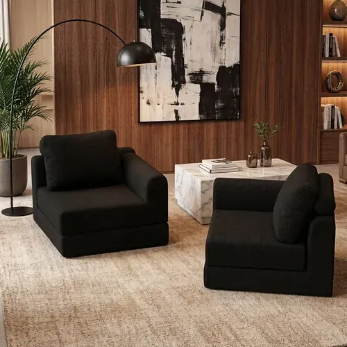 Canapé Convertible 2 Places 3-1 En Flanellette Noir, Salon Et Chambre
