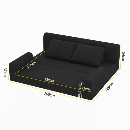 Canapé Convertible 2 Places 3-1 En Flanellette Noir, Salon Et Chambre