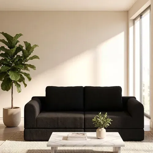 Canapé Convertible 2 Places 3-1 En Flanellette Noir, Salon Et Chambre