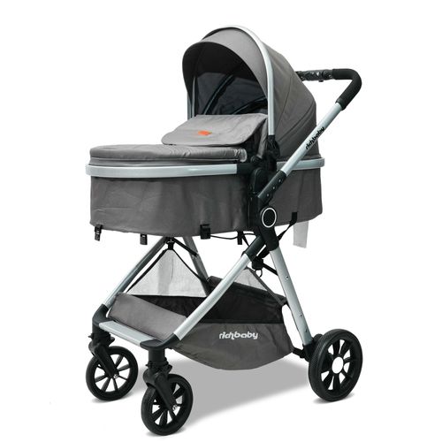 Poussette Bébé 2-en-1 Réversible Pliage Rapide Avec Canopy Réglable, Tissu Gris Antique