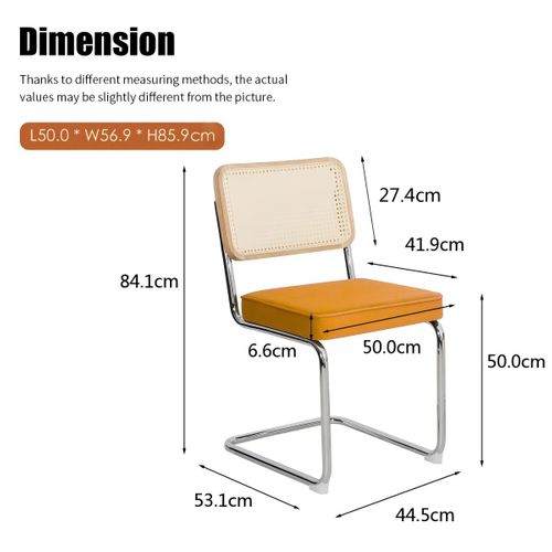 Lot De 2 Chaises De Salle à Manger Velours Orange Et Dossier En Rotin, Pieds Chrome