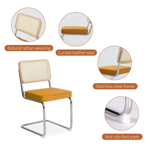 Lot De 2 Chaises De Salle à Manger Velours Orange Et Dossier En Rotin, Pieds Chrome