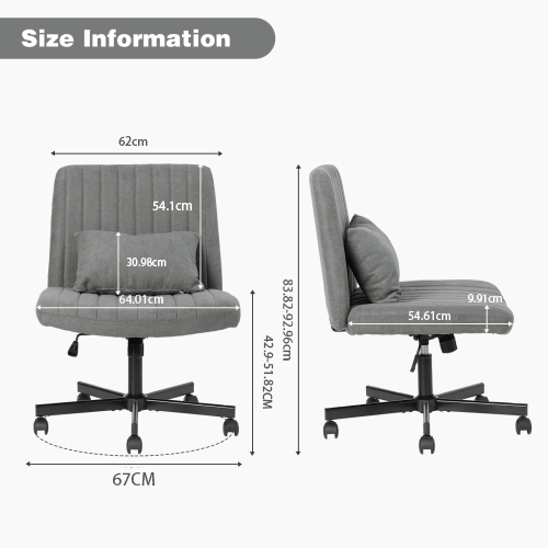 Fauteuil De Bureau Pivotante En Tissu Gris Foncé, Sans Accoudoirs, Réglable En Hauteur
