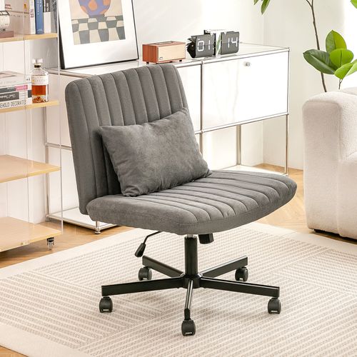 Fauteuil De Bureau Pivotante En Tissu Gris Foncé, Sans Accoudoirs, Réglable En Hauteur