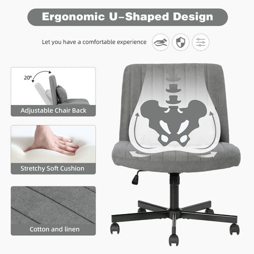 Fauteuil De Bureau Pivotante En Tissu Gris Foncé, Sans Accoudoirs, Réglable En Hauteur