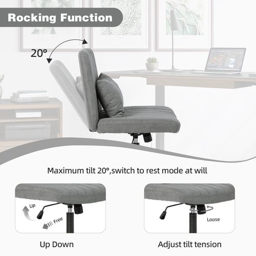 Fauteuil De Bureau Pivotante En Tissu Gris Foncé, Sans Accoudoirs, Réglable En Hauteur