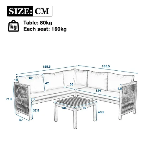 Salon De Jardin 5 Places Modulable D’angle Avec Table Basse, Bois Et Coussins Beige
