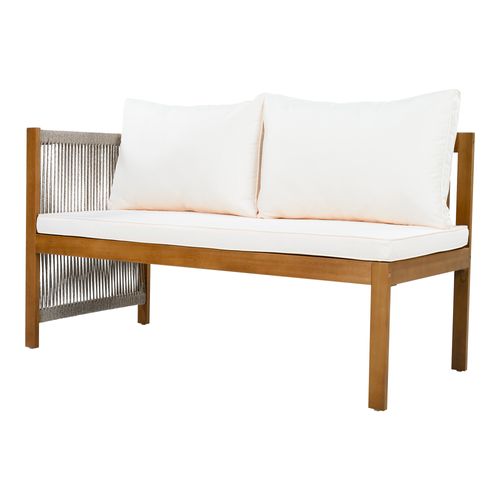 Salon De Jardin 5 Places Modulable D’angle Avec Table Basse, Bois Et Coussins Beige