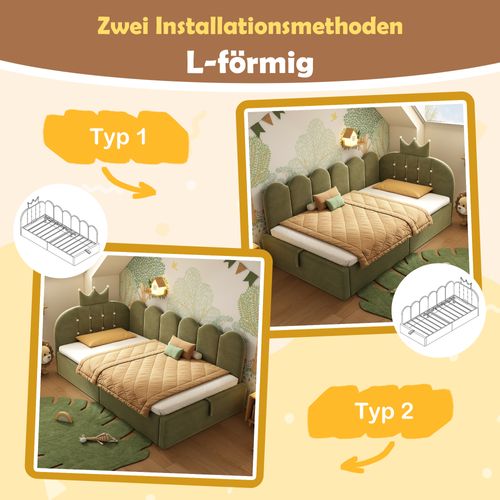 Lit Enfant Coffre 90x190 Cm Avec Rangement Hydraulique Et Sommier à Lattes, En Velours Vert