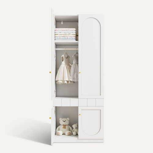 Armoire 80x50x200 Cm Blanc Avec Penderie, 4 Portes Et Tiroirs