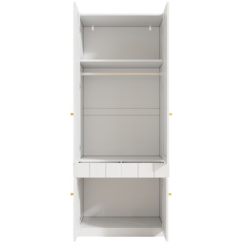 Armoire 80x50x200 Cm Blanc Avec Penderie, 4 Portes Et Tiroirs