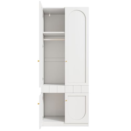 Armoire 80x50x200 Cm Blanc Avec Penderie, 4 Portes Et Tiroirs