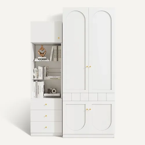 Ensemble Armoire 80x50x200 Cm Et Bibliothèque 50x40x180 Cm Blanc Avec 5 Portes Et 5 Tiroirs
