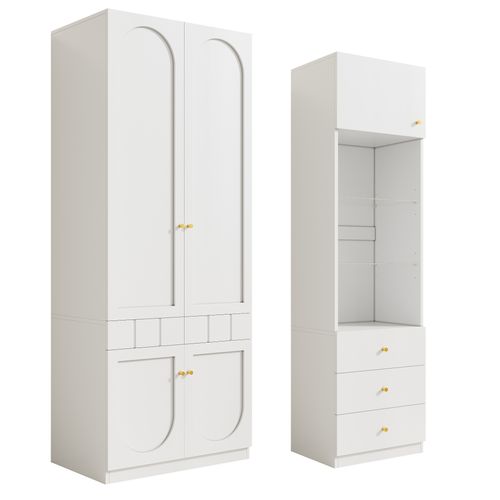Ensemble Armoire 80x50x200 Cm Et Bibliothèque 50x40x180 Cm Blanc Avec 5 Portes Et 5 Tiroirs