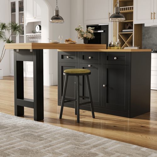Meuble De Bar Extensible 120-200x40 Cm Noir Avec 3 Tiroirs Et Compartiment De Porte
