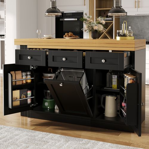 Meuble De Bar Extensible 120-200x40 Cm Noir Avec 3 Tiroirs Et Compartiment De Porte