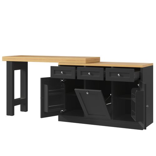 Meuble De Bar Extensible 120-200x40 Cm Noir Avec 3 Tiroirs Et Compartiment De Porte