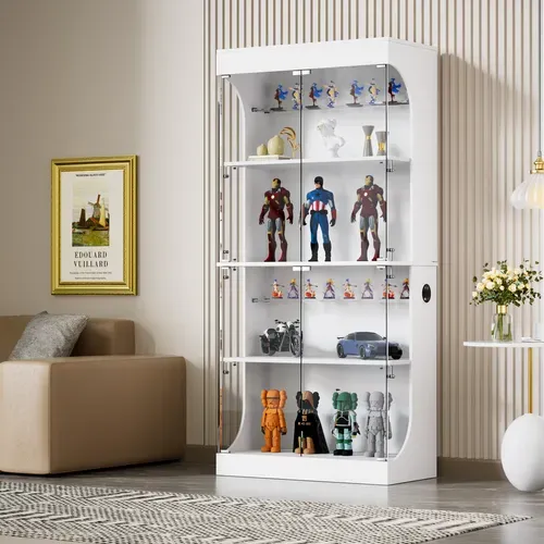 Vitrine Blanche 80x35x165 Cm Avec LED, USB/type-c Et Portes Vitrées