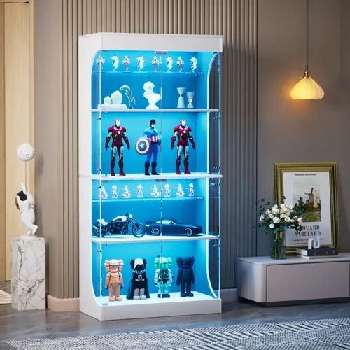 Vitrine Blanche 80x35x165 Cm Avec LED, USB/type-c Et Portes Vitrées