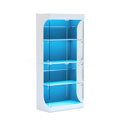 Vitrine Blanche 80x35x165 Cm Avec LED, USB/type-c Et Portes Vitrées