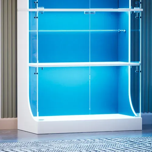 Vitrine Blanche 80x35x165 Cm Avec LED, USB/type-c Et Portes Vitrées