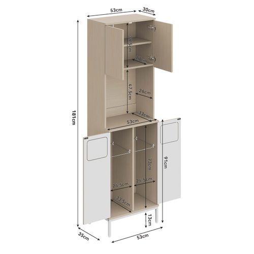 Buffet Haut, Armoire De Cuisine 53x35x181 Cm Bois Clair, étagères ...