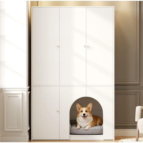 Armoire 120x50x200 Cm Blanche Avec Penderie Et Portes, Niche Pour Animal