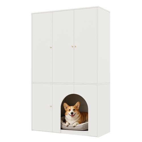 Armoire 120x50x200 Cm Blanche Avec Penderie Et Portes, Niche Pour Animal