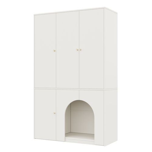 Armoire 120x50x200 Cm Blanche Avec Penderie Et Portes, Niche Pour Animal