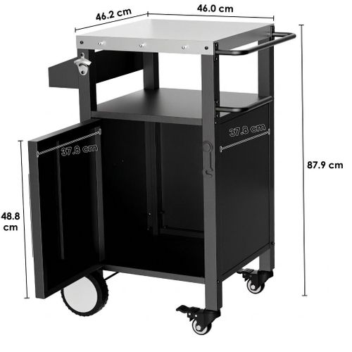 Desserte De Barbecue 46.2x46x87.9 Cm En Métal Noir Avec Porte Et Roulettes