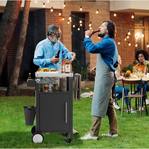 Desserte De Barbecue 46.2x46x87.9 Cm En Métal Noir Avec Porte Et Roulettes