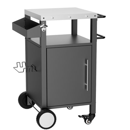 Desserte De Barbecue 46.2x46x87.9 Cm En Métal Noir Avec Porte Et Roulettes