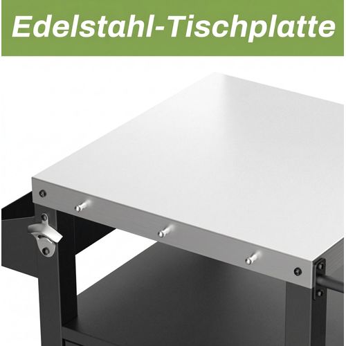 Desserte De Barbecue 46.2x46x87.9 Cm En Métal Noir Avec Porte Et Roulettes