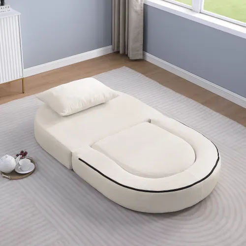 Fauteuil Convertible 101x90x21 Cm En Chenille Beige, Pour Salon Ou Chambre