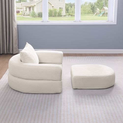Fauteuil Convertible 101x90x21 Cm En Chenille Beige, Pour Salon Ou Chambre