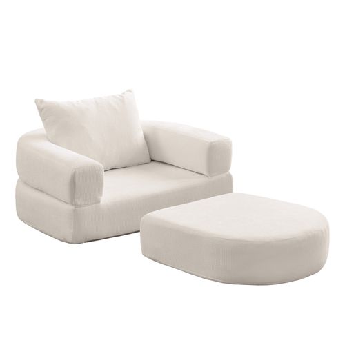 Fauteuil Convertible 101x90x21 Cm En Chenille Beige, Pour Salon Ou Chambre