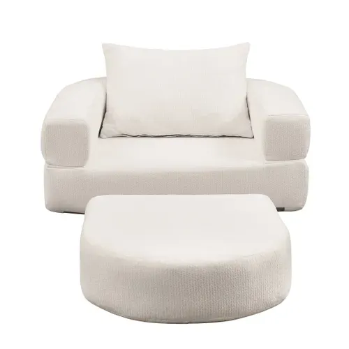 Fauteuil Convertible 101x90x21 Cm En Chenille Beige, Pour Salon Ou Chambre
